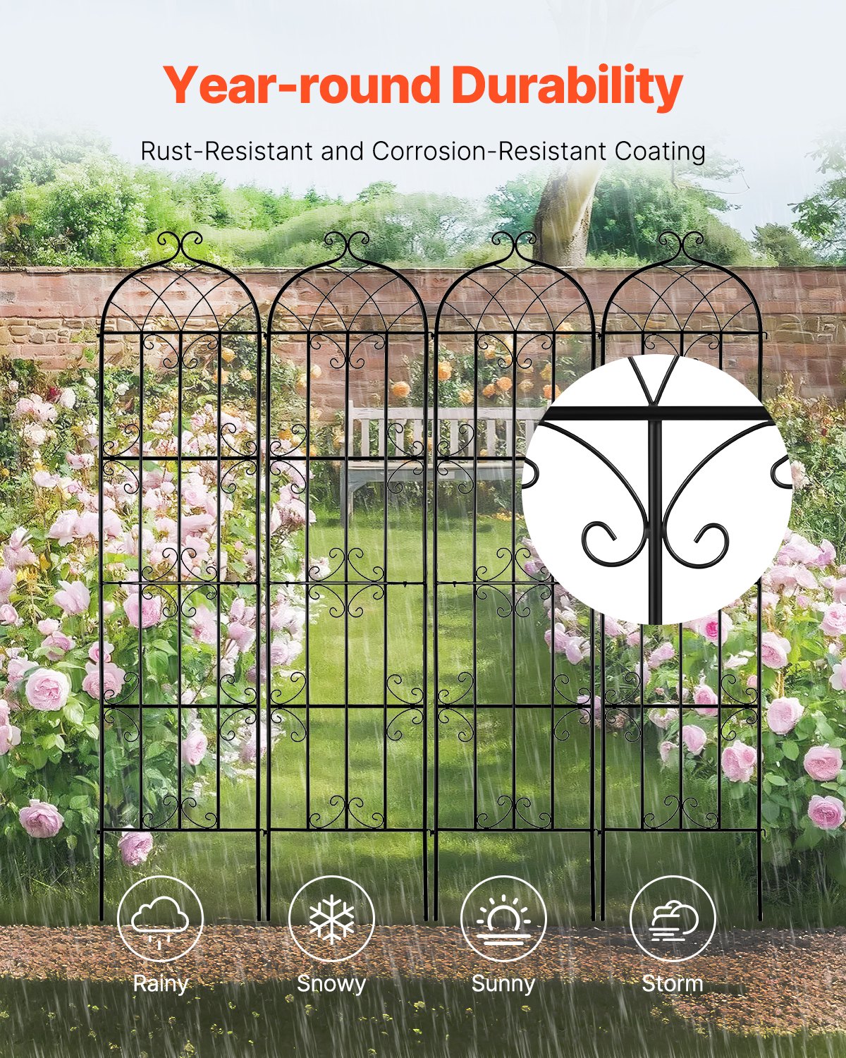 Garden Trellis for Climbing Plants, 87 x 20 in, 4 Packs Rustproof Metal Garden Flower Trellis, Outdoor Climbing Rose Trellis Cucumbers Support, Decorative Clematis Trellis for Courtyards Lawns