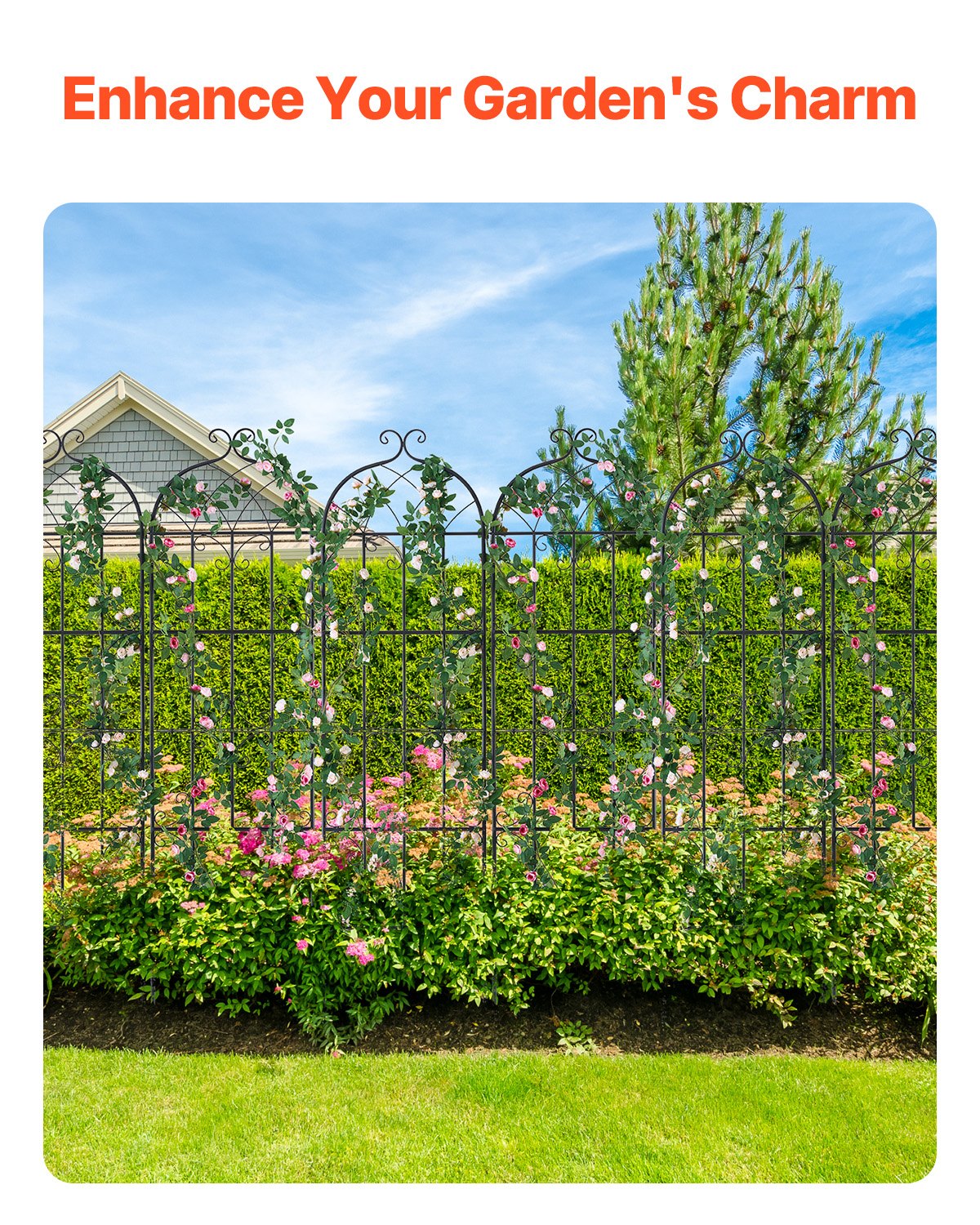 Garden Trellis for Climbing Plants, 71 x 20 in, 6 Packs Rustproof Metal Garden Flower Trellis, Outdoor Climbing Rose Trellis Cucumbers Support, Decorative Clematis Trellis for Courtyards Lawns