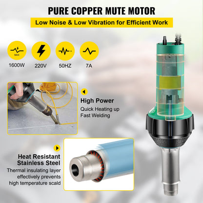 Roofing Welder, 8 Pcs PVC Welding Gun, 1600W Hot Air Plastic Welder, 220V PVC Heat Gun, Plastic Welder with Mica Pipe Heating Core, Stepless Temperature Regulation 104-1112 °F Plastic Welder Kit