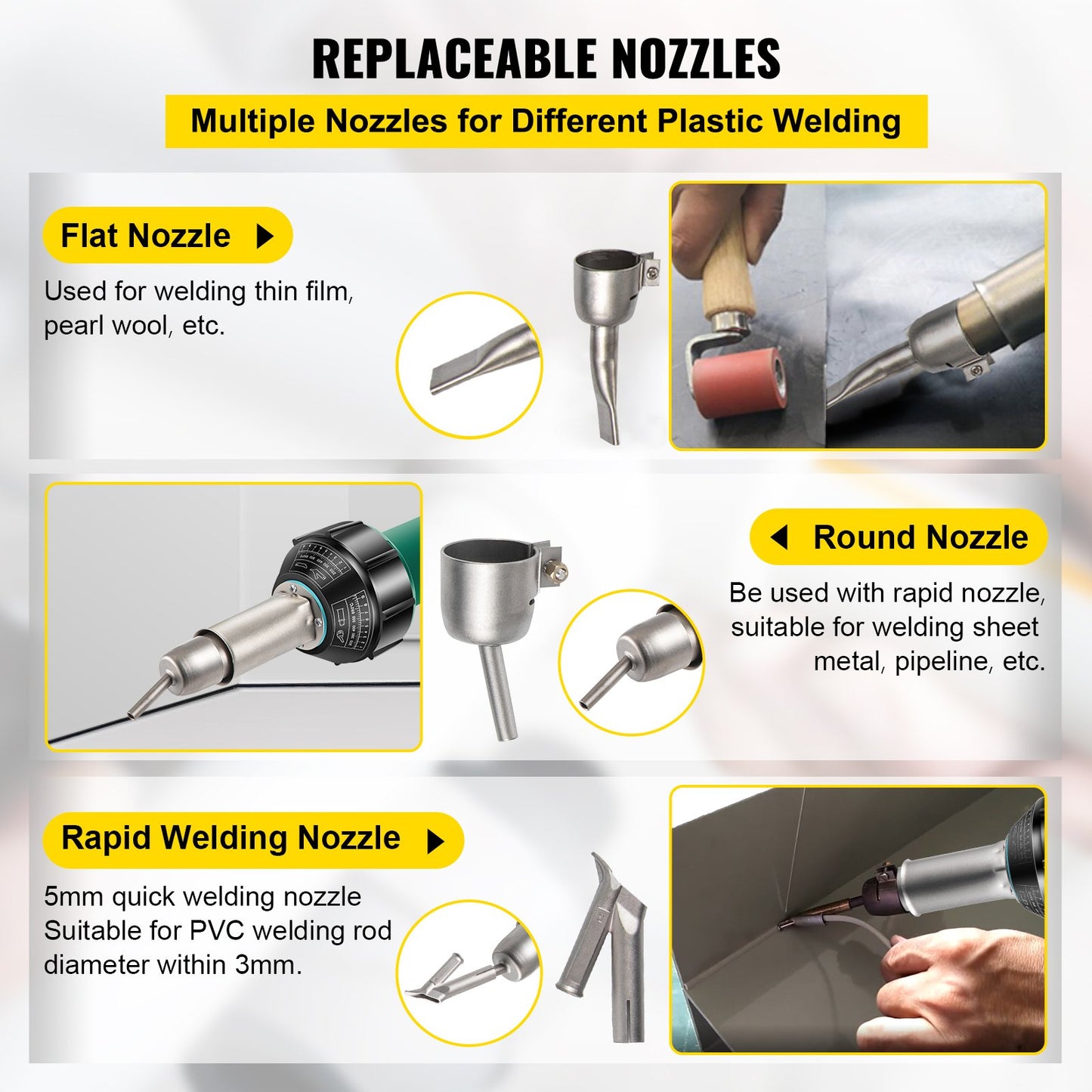 Roofing Welder, 8 Pcs PVC Welding Gun, 1600W Hot Air Plastic Welder, 220V PVC Heat Gun, Plastic Welder with Mica Pipe Heating Core, Stepless Temperature Regulation 104-1112 °F Plastic Welder Kit