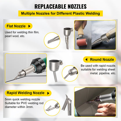 Roofing Welder, 8 Pcs PVC Welding Gun, 1600W Hot Air Plastic Welder, 220V PVC Heat Gun, Plastic Welder with Mica Pipe Heating Core, Stepless Temperature Regulation 104-1112 °F Plastic Welder Kit