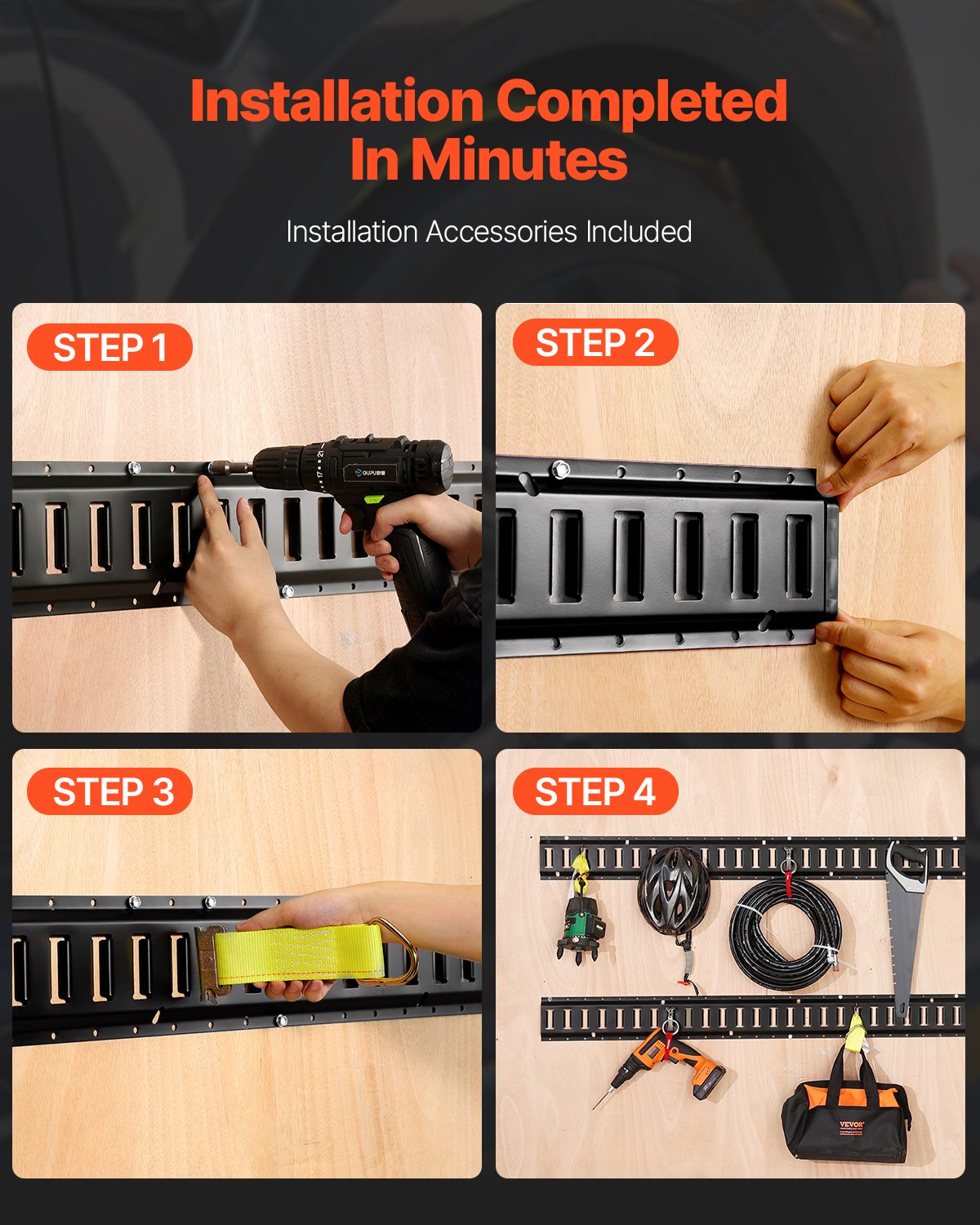 E Track Tie Down Rail Kit, 5' Steel Rails, 4 Pack, Secure Cargo & Heavy Loads Up to 2000 lbs, Heavy Duty Etrack Rails with Screws for Garages, Vans, Trailers, Motorcycle Tie Downs, ATV Mountings