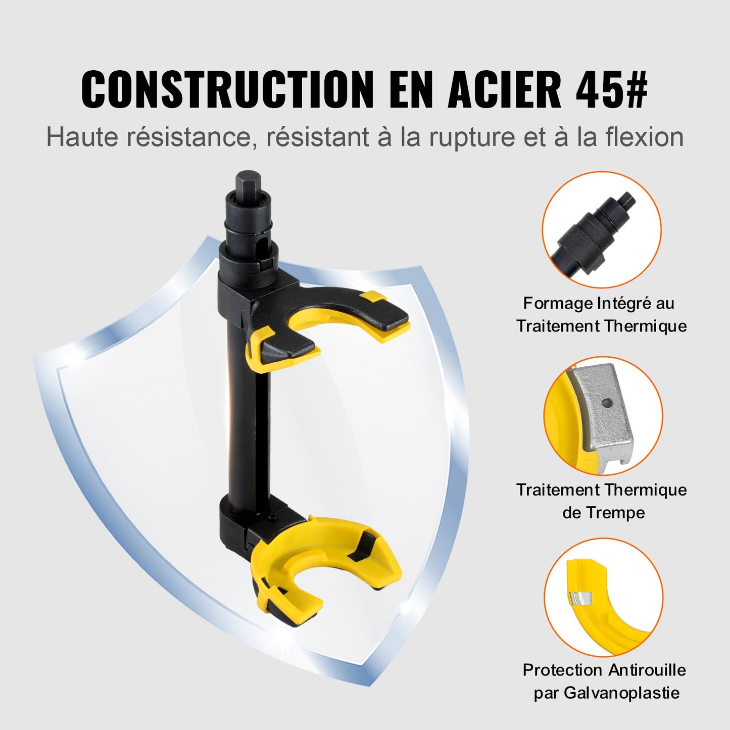 Strut Spring Compressor Set, Macpherson Strut Spring Compressor Kit, Interchangeable Fork Strut Coil Extractor Remover Tool, with Yellow Protective Sleeve and Carrying Case