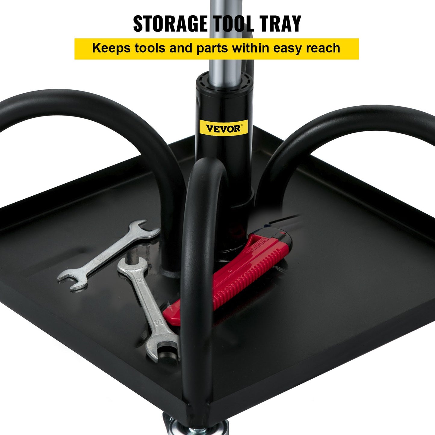 Rolling Garage Stool, 300LBS/136 kg Capacity, Adjustable Height from 15.7 in/40 cm to 20.5 in/52.1 cm, Mechanic Seat with 360-degree Swivel Wheels and Tool Tray, for Workshop, Auto Repair Shop, Black