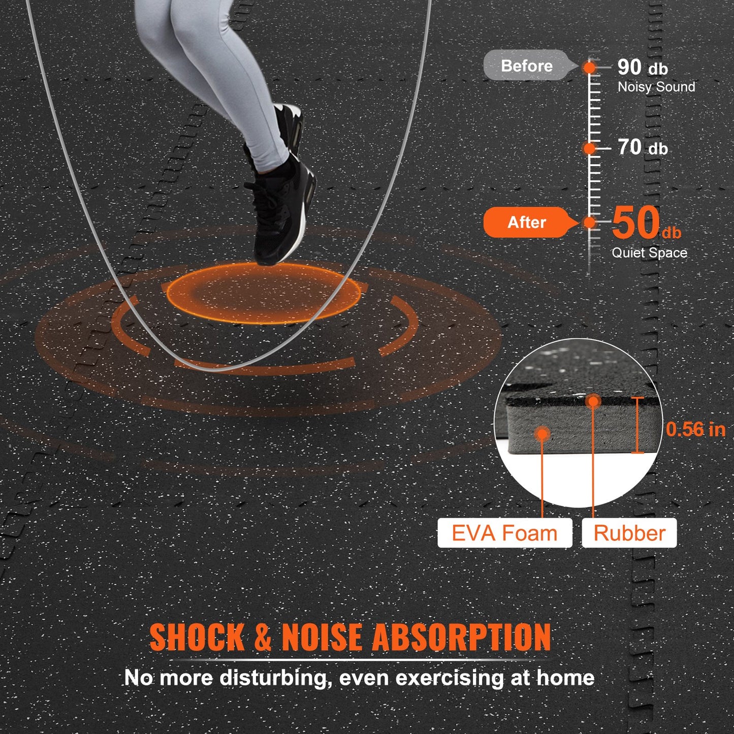 12 st 1/2 tum tjocka gymmattor, 24" x 24" EVA-skum och gummiöverdel med sammankopplade träningsmattor med 48 kvm täckning, vattentäta träningsmattor för pussel för gym, hem, garage, källare