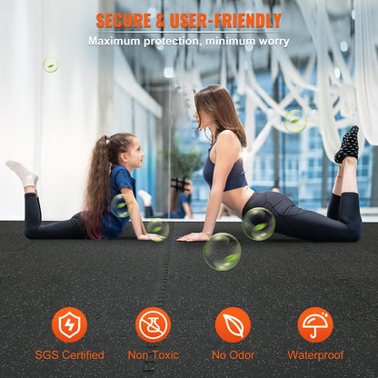 12 st 1/2 tum tjocka gymmattor, 24" x 24" EVA-skum och gummiöverdel med sammankopplade träningsmattor med 48 kvm täckning, vattentäta träningsmattor för pussel för gym, hem, garage, källare