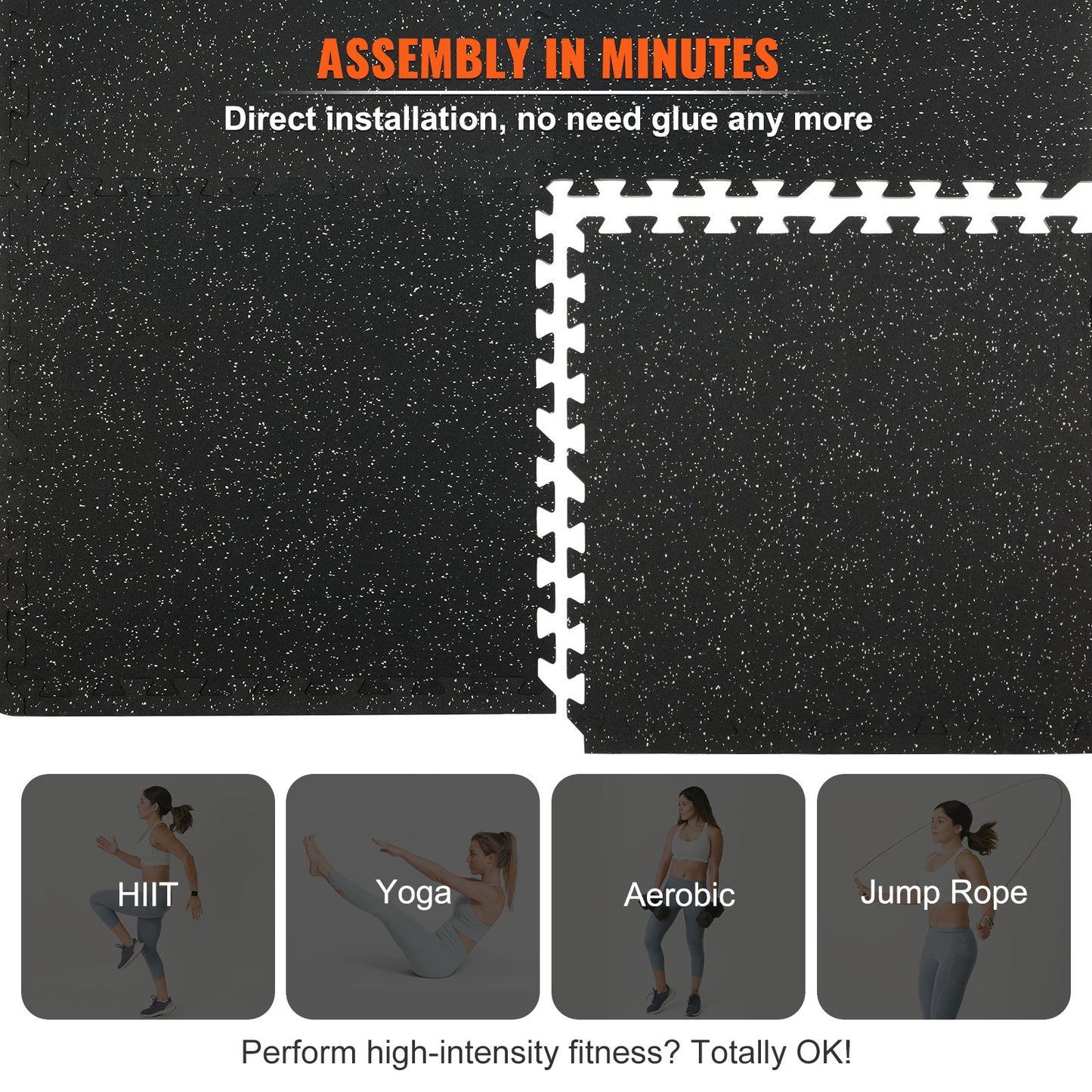 12 st 1/2 tum tjocka gymmattor, 24" x 24" EVA-skum och gummiöverdel med sammankopplade träningsmattor med 48 kvm täckning, vattentäta träningsmattor för pussel för gym, hem, garage, källare