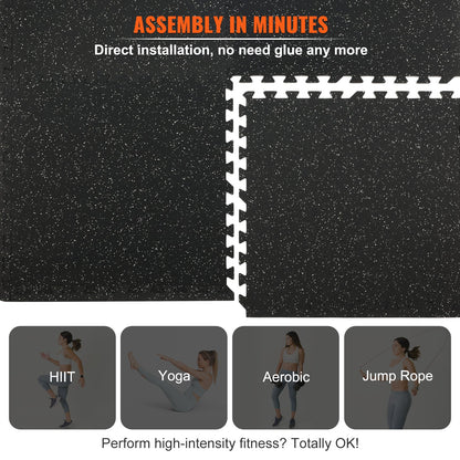 12 st 1/2 tum tjocka gymmattor, 24" x 24" EVA-skum och gummiöverdel med sammankopplade träningsmattor med 48 kvm täckning, vattentäta träningsmattor för pussel för gym, hem, garage, källare