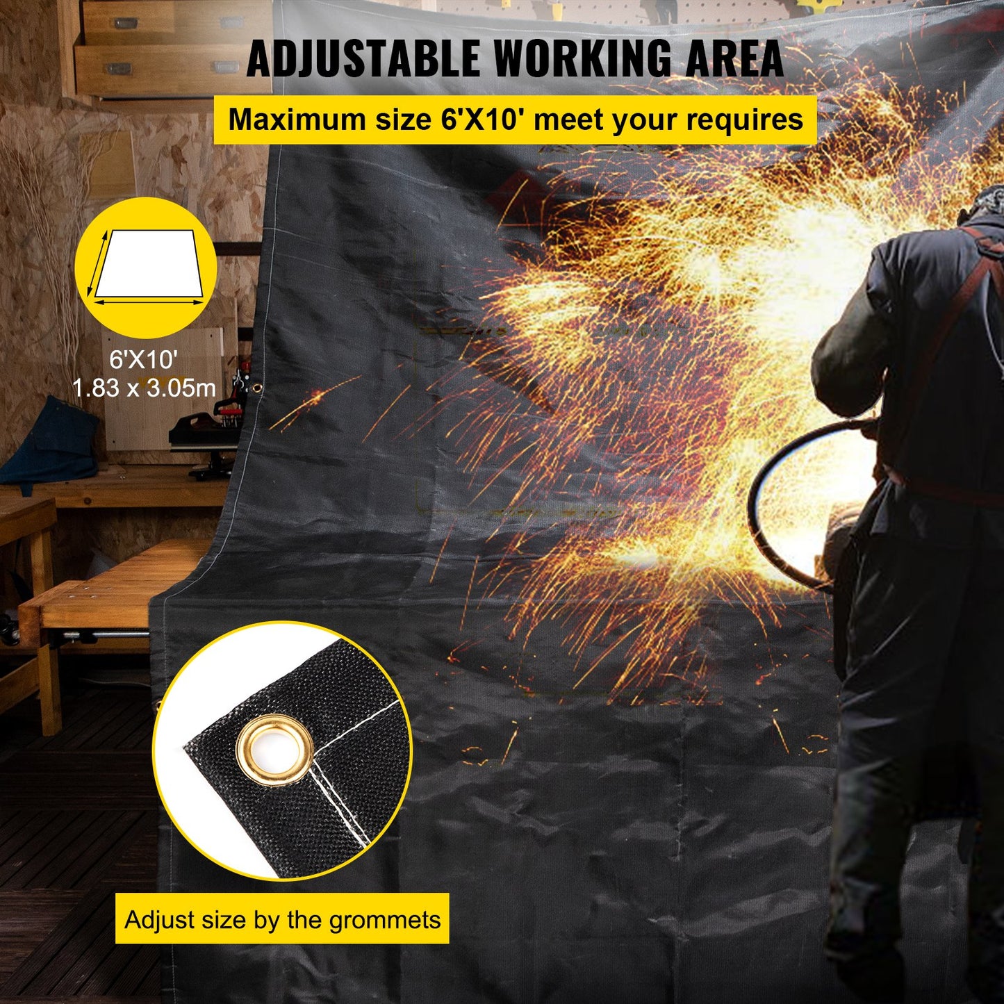 Brandfiltar, 2-pack svetsfiltar, 15 x 25 cm brandsläckningsfilt, 380 °C flamskyddsfilt, svarta brandfiltar, brandskyddsfilt i glasfiber med 8 mässingshylsor