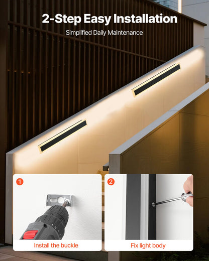 Utomhusvägglampa, 600 mm, lång list modern vägglampa för utomhusbruk, 3000K varmvit, IP65 vattentät, rostfri väggmonterad belysning för uteplats, för hus, veranda, garage