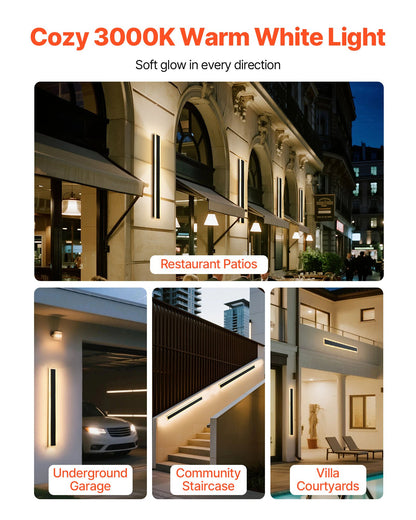 Outdoor Wall Lights, 2 Pack, 800 mm Long Strip Modern Exterior Wall Sconce Light Fixtures, 3000K Warm White, IP65 Waterproof Anti-Rust Outside Wall Mount Lighting, for House, Porch, Garage