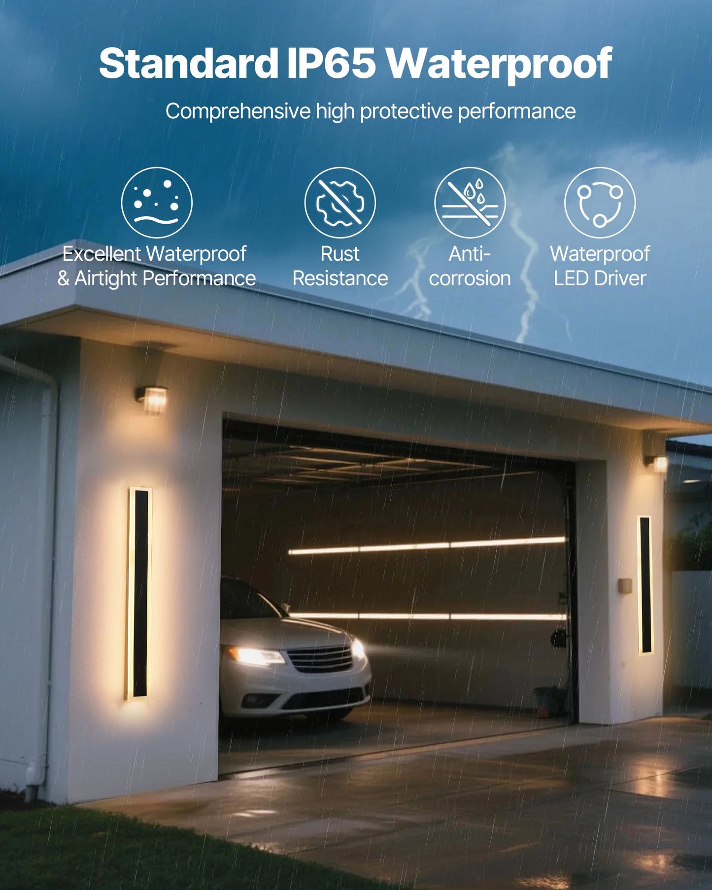 Outdoor Wall Lights, 2 Pack, 800 mm Long Strip Modern Exterior Wall Sconce Light Fixtures, 3000K Warm White, IP65 Waterproof Anti-Rust Outside Wall Mount Lighting, for House, Porch, Garage