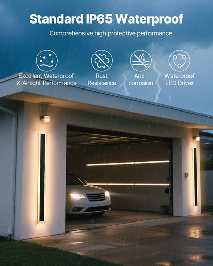 Outdoor Wall Lights, 2 Pack, 1200 mm Long Strip Modern Exterior Wall Sconce Light Fixtures, 3000K Warm White, IP65 Waterproof Anti-Rust Outside Wall Mount Lighting, for House, Porch, Garage