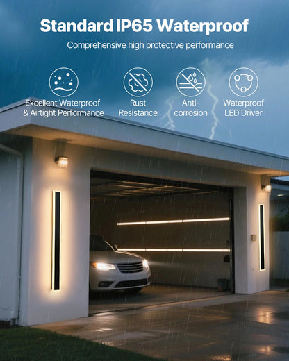 Outdoor Wall Lights, 2 Pack, 1000 mm Long Strip Modern Exterior Wall Sconce Light Fixtures, 3000K Warm White, IP65 Waterproof Anti-Rust Outside Wall Mount Lighting, for House, Porch, Garage