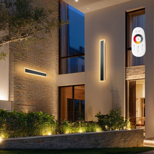 Outdoor Wall Lights, 2 Pack, 600 mm Long Strip Modern Exterior Wall Sconce Light Fixtures, 2700K-6000K, IP65 Waterproof Anti-Rust, Dimmable Outside Wall Mount Lighting, for House Porch Garage