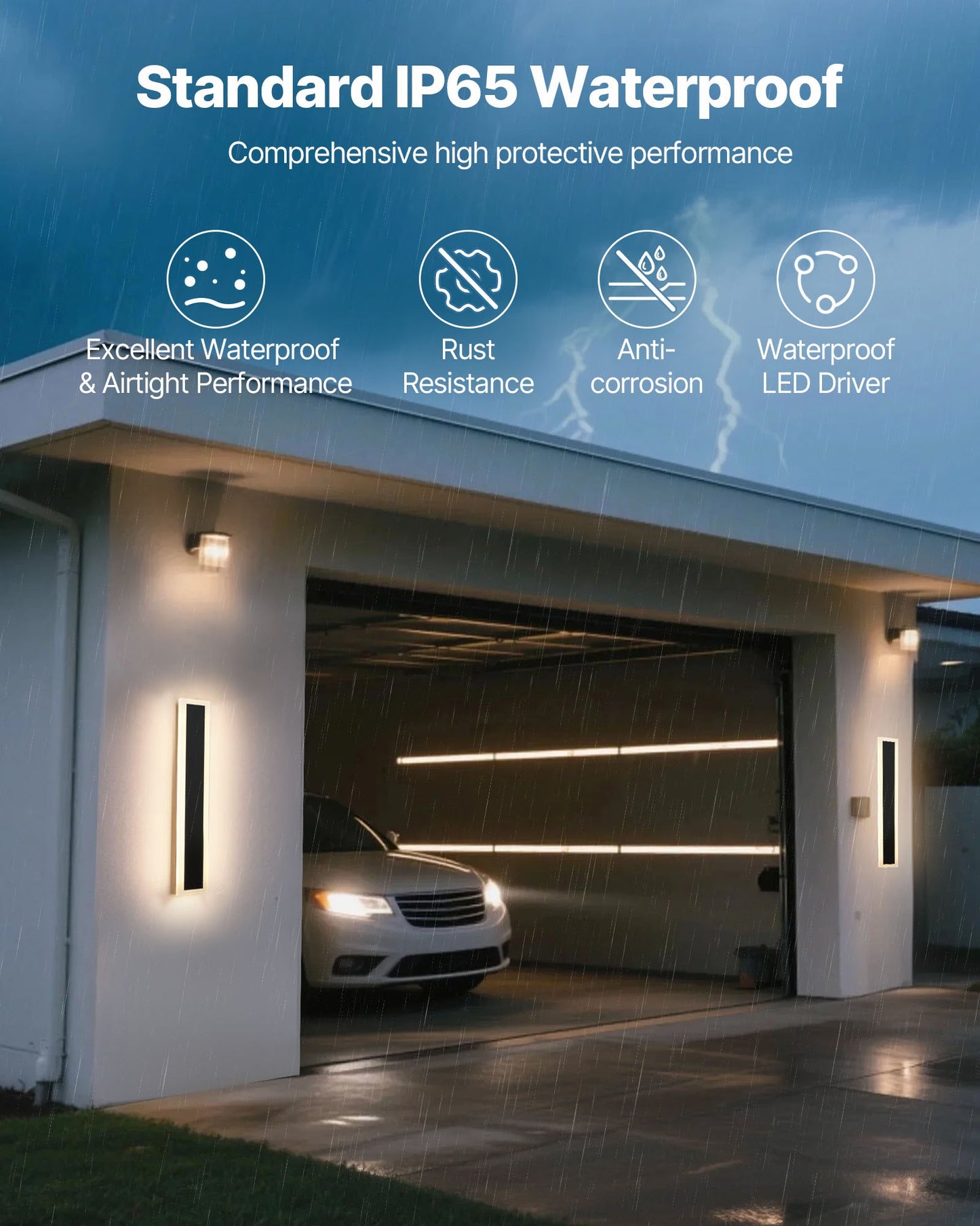 Outdoor Wall Lights, 2 Pack, 600 mm Long Strip Modern Exterior Wall Sconce Light Fixtures, 2700K-6000K, IP65 Waterproof Anti-Rust, Dimmable Outside Wall Mount Lighting, for House Porch Garage