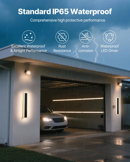 Outdoor Wall Lights, 2 Pack, 600 mm Long Strip Modern Exterior Wall Sconce Light Fixtures, 2700K-6000K, IP65 Waterproof Anti-Rust, Dimmable Outside Wall Mount Lighting, for House Porch Garage