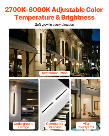 Outdoor Wall Lights, 2 Pack, 1000 mm Long Strip Modern Exterior Wall Sconce Light Fixtures, 2700K-6000K, IP65 Waterproof Anti-Rust, Dimmable Outside Wall Mount Lighting, for House Porch Garage