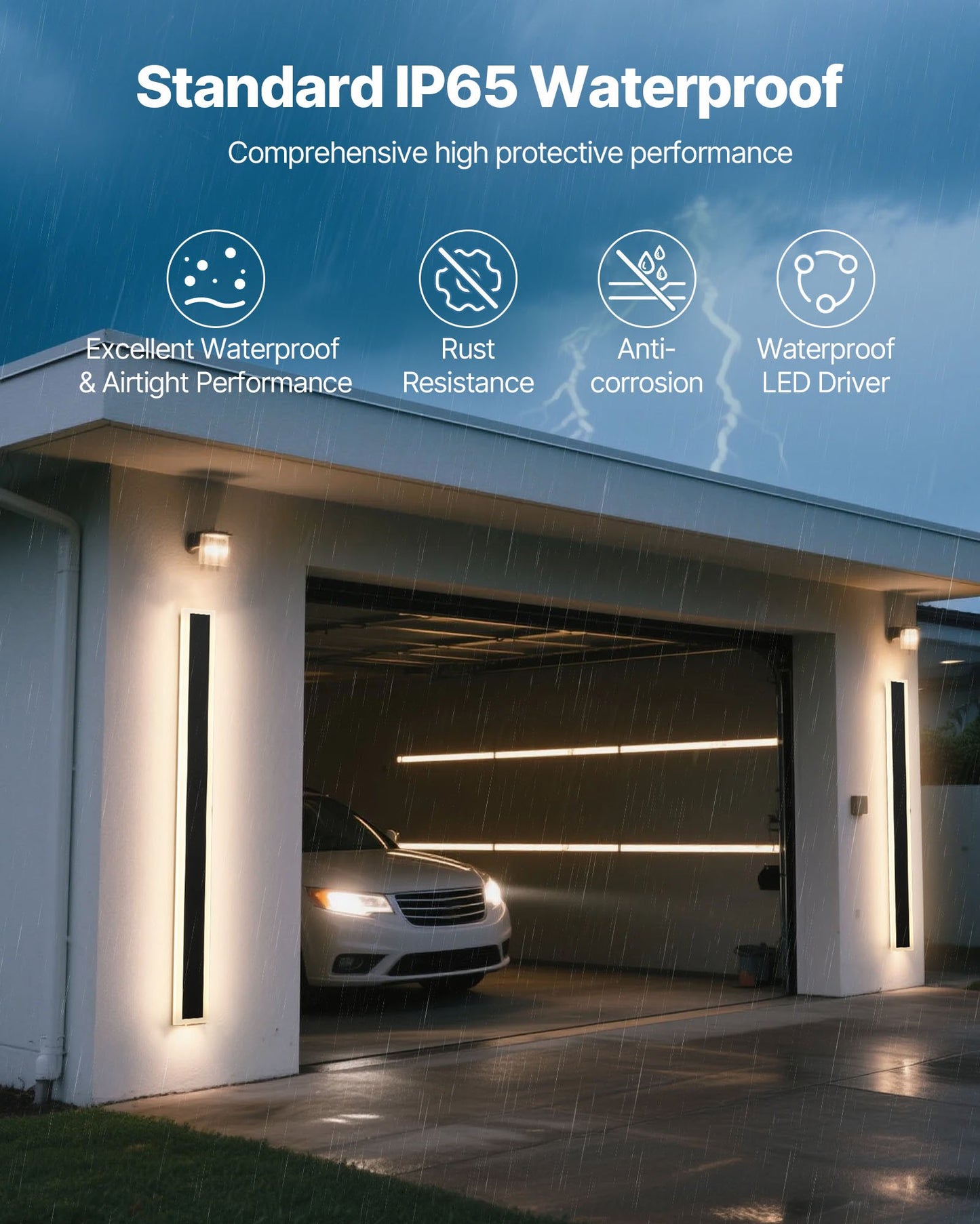 Outdoor Wall Lights, 2 Pack, 1200 mm Long Strip Modern Exterior Wall Sconce Light Fixtures, 2700K-6000K, IP65 Waterproof Anti-Rust, Dimmable Outside Wall Mount Lighting, for House Porch Garage