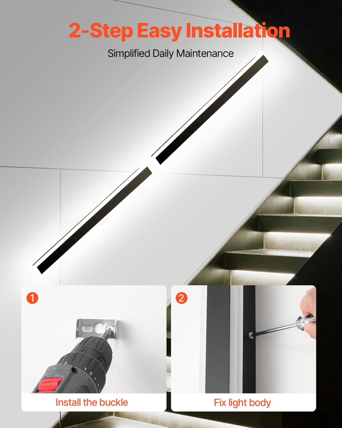 Outdoor Wall Lights, 2 Pack, 1200 mm Long Strip Modern Exterior Wall Sconce Light Fixtures, 2700K-6000K, IP65 Waterproof Anti-Rust, Dimmable Outside Wall Mount Lighting, for House Porch Garage