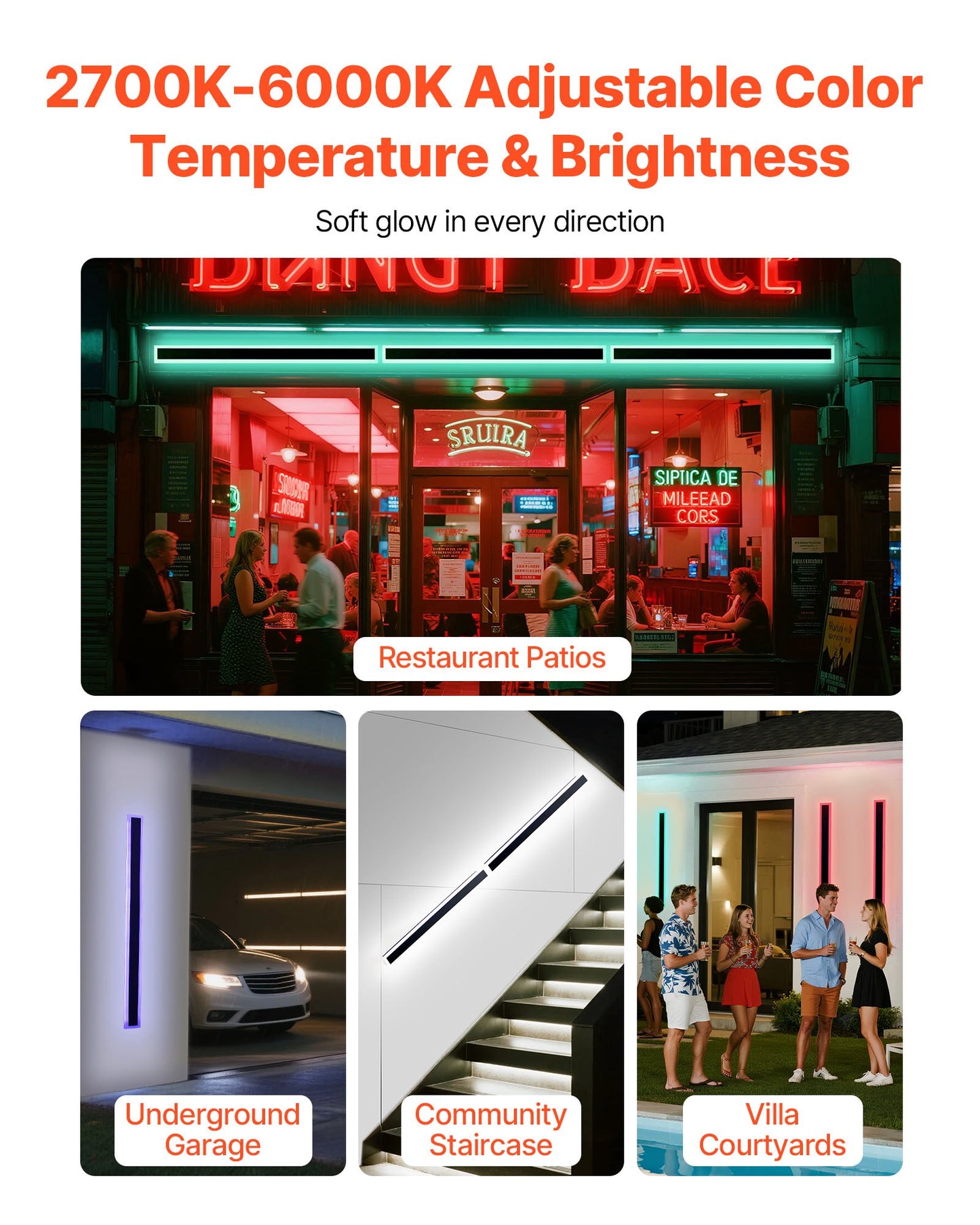 Outdoor Wall Lights, 2 Pack, 1000 mm Long RGB Modern Exterior Wall Sconce Light Fixtures, 2700K-6000K, IP65 Waterproof Anti-Rust, Dimmable Outside Wall Mount Lighting, for House Porch Garage