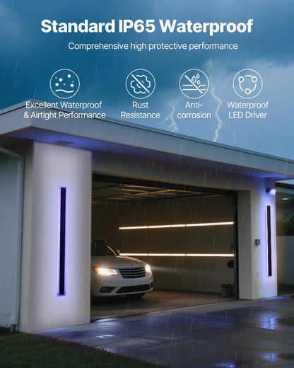 Outdoor Wall Lights, 2 Pack, 1000 mm Long RGB Modern Exterior Wall Sconce Light Fixtures, 2700K-6000K, IP65 Waterproof Anti-Rust, Dimmable Outside Wall Mount Lighting, for House Porch Garage