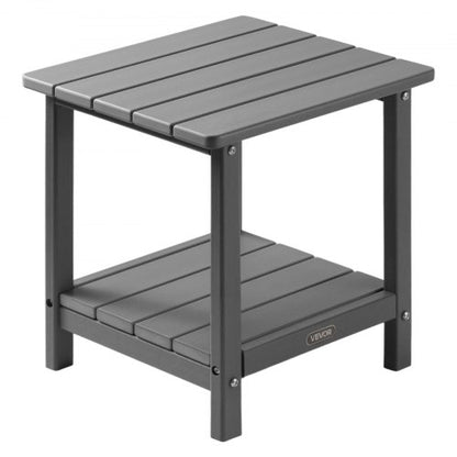 Outdoor Side Table, 450W x 380D x 440H mm, Double Layer HDPE Outside End Table for Easy Maintenance, Withstand Harsh Weather, Fit for Patio, Pool, Beach, Porch, Indoor, Backyard, Grey