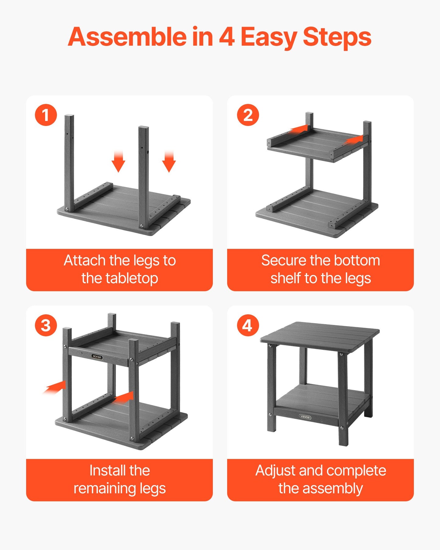 Outdoor Side Table, 450W x 380D x 440H mm, Double Layer HDPE Outside End Table for Easy Maintenance, Withstand Harsh Weather, Fit for Patio, Pool, Beach, Porch, Indoor, Backyard, Grey