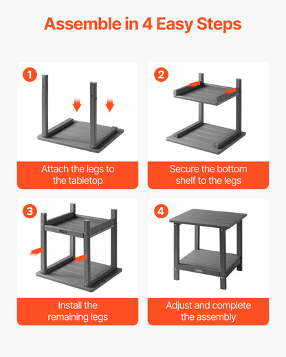 Outdoor Side Table, 450W x 380D x 440H mm, Double Layer HDPE Outside End Table for Easy Maintenance, Withstand Harsh Weather, Fit for Patio, Pool, Beach, Porch, Indoor, Backyard, Grey