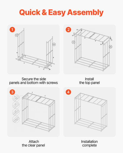 Vedställ med sluttande tak, 143 cm vedhållare för utomhusbruk, vedskjul med 1/4-snöre, maxvikt 299 kg, pulverlackerat vedställ i metall för öppen spis, altan, trädgård