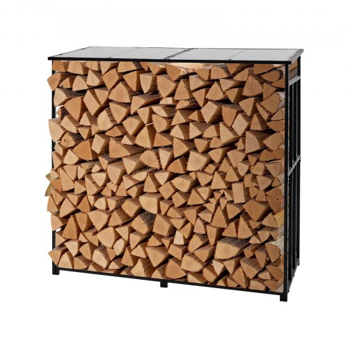 Firewood Rack with Sloped Roof, 1.85m Outdoor Firewood Holder, 1/4 Cord Log Storage Shed, 299kg Max Weight Capacity, Powder-Coated Metal Wood Storage Rack for Fireplace Deck Backyard Garden