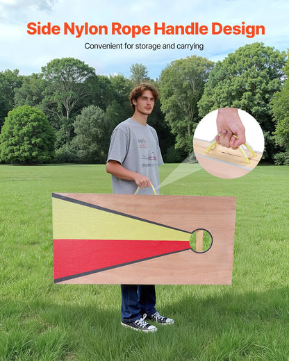 Cornhole Set, 4x2 ft Corn Hole Game Boards, Solid Wood Portable Toss Board, Indoor and Outdoor Cornhole Play for Adults, Include 8 Bean Bags and Handle, for Yard, Backyard, Beach, Camping