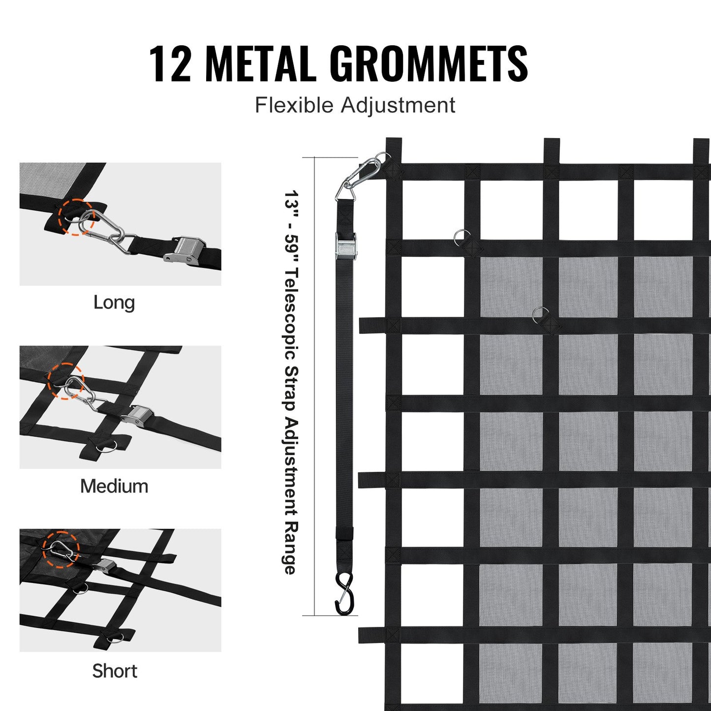 Cargo Net, 72 in x 57 in, Heavy Duty Truck Cargo Net for Truck Bed, 4 Adjustable Straps with Carabiners & S-Hooks, Wear-resistant & Weather-proof, Suitable for Pickup, Truck, Jeep, SUV, Boat