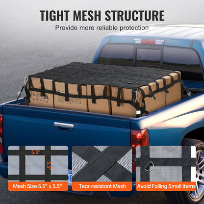 Cargo Net, 72 in x 57 in, Heavy Duty Truck Cargo Net for Truck Bed, 4 Adjustable Straps with Carabiners & S-Hooks, Wear-resistant & Weather-proof, Suitable for Pickup, Truck, Jeep, SUV, Boat