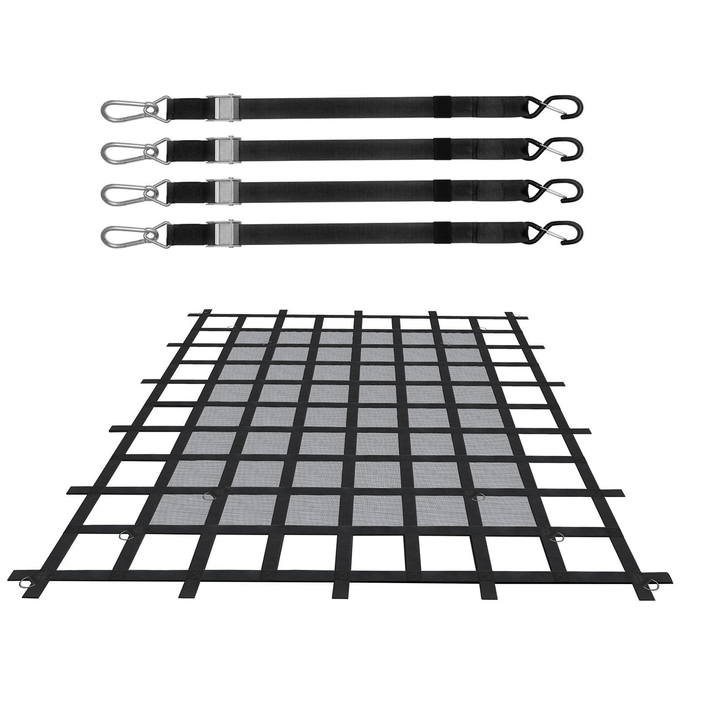 Cargo Net, 72 in x 57 in, Heavy Duty Truck Cargo Net for Truck Bed, 4 Adjustable Straps with Carabiners & S-Hooks, Wear-resistant & Weather-proof, Suitable for Pickup, Truck, Jeep, SUV, Boat