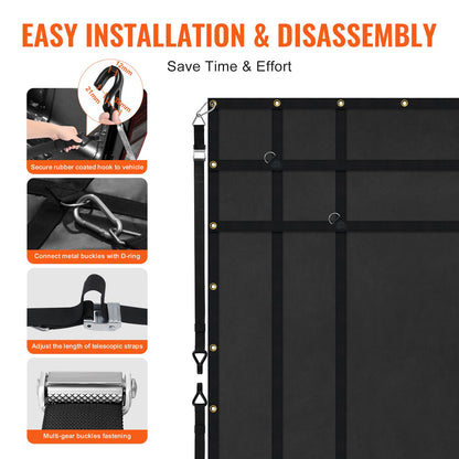 Cargo Net, 72 in x 57 in, Heavy Duty Truck Cargo Net for Truck Bed, 4 Adjustable Straps with Carabiners and Rubber Coated Hooks, Durable, Suitable for Pickup, Jeep, Truck, SUV, Boat (Black)