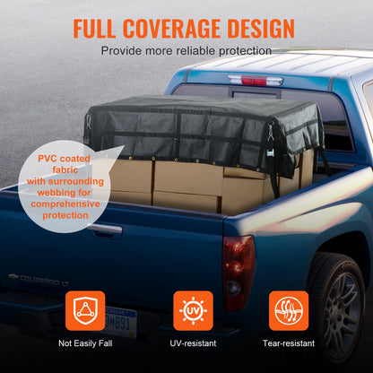 Cargo Net, 96 in x 81 in, Heavy Duty Truck Cargo Net for Truck Bed, 4 Adjustable Straps with Carabiners and Rubber Coated Hooks, Durable, Suitable for Pickup, Jeep, Truck, SUV, Boat (Black)