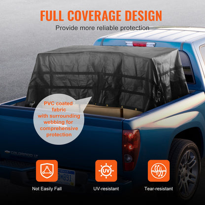 Lastnät, 120 x 105 tum, Kraftigt lastbilslastnät för lastbilsflak, 4 justerbara remmar med karbinhakar och gummiklädda krokar, slitstarkt, lämpligt för pickup, jeep, lastbil, SUV, båt (svart)