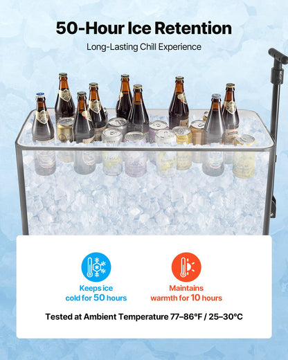 75.71 L Rolling Ice Chest Cart, with 2-Stage Telescopic Pull Handle and 2 Swivel Casters, Portable Table Beach Patio Party Bar Cold Drink Beverage, Outdoor Park Cart on Wheels, Black