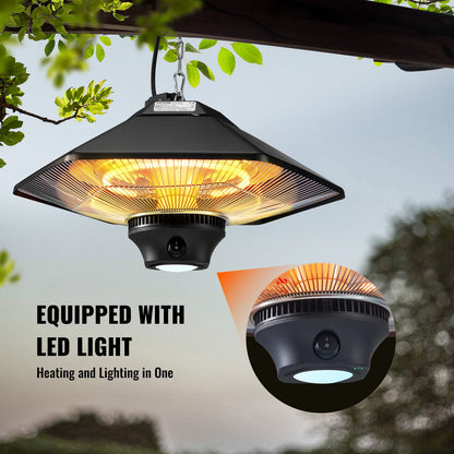 Hängande terrassvärmare, 2000W fjärrkontroll utomhus/inomhus elektrisk infraröd värmare, IP34-skyddad takvärmare med dragsnöre och justerbar kedja, för veranda, uteplats, matsal, studio