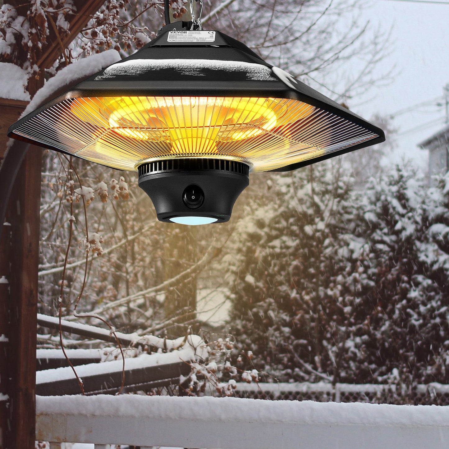 Hängande terrassvärmare, 2000W fjärrkontroll utomhus/inomhus elektrisk infraröd värmare, IP34-skyddad takvärmare med dragsnöre och justerbar kedja, för veranda, uteplats, matsal, studio