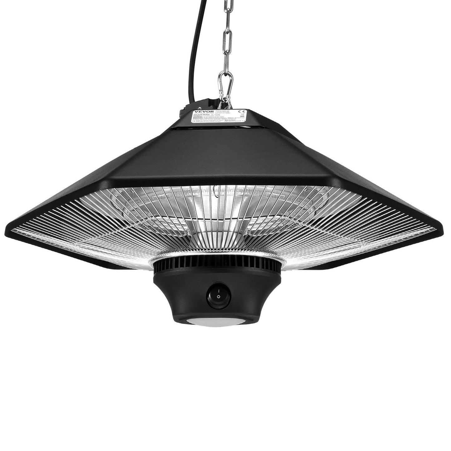 Hängande terrassvärmare, 2000W fjärrkontroll utomhus/inomhus elektrisk infraröd värmare, IP34-skyddad takvärmare med dragsnöre och justerbar kedja, för veranda, uteplats, matsal, studio