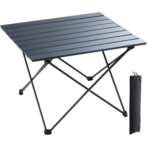 Folding Camping Table, Outdoor Portable Side Tables, Lightweight Fold Up Table, Aluminum Alloy Ultra Compact Work Table with Carry Bag, For Cooking, Beach, Picnic, Travel, 22.2x15.9 inch, Black