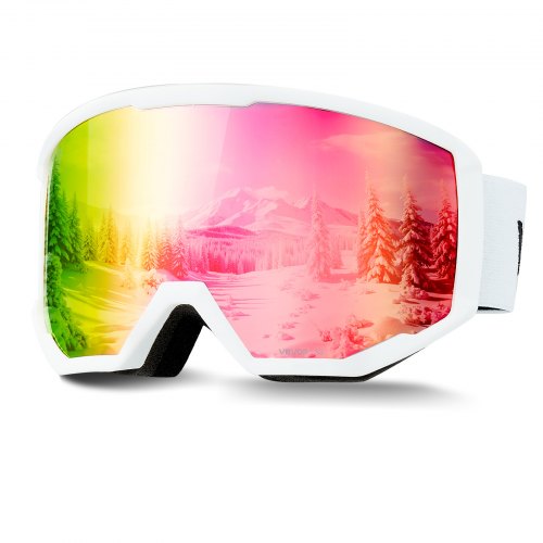 Ski Goggles, Cylindrical Lens with Pink Revo Coating, OTG Anti fog Snow Goggles for Men Women Youth, TPU Frame & Ventilation Structure, Suitable for Skiing, Skating, Snowboarding, Cycling