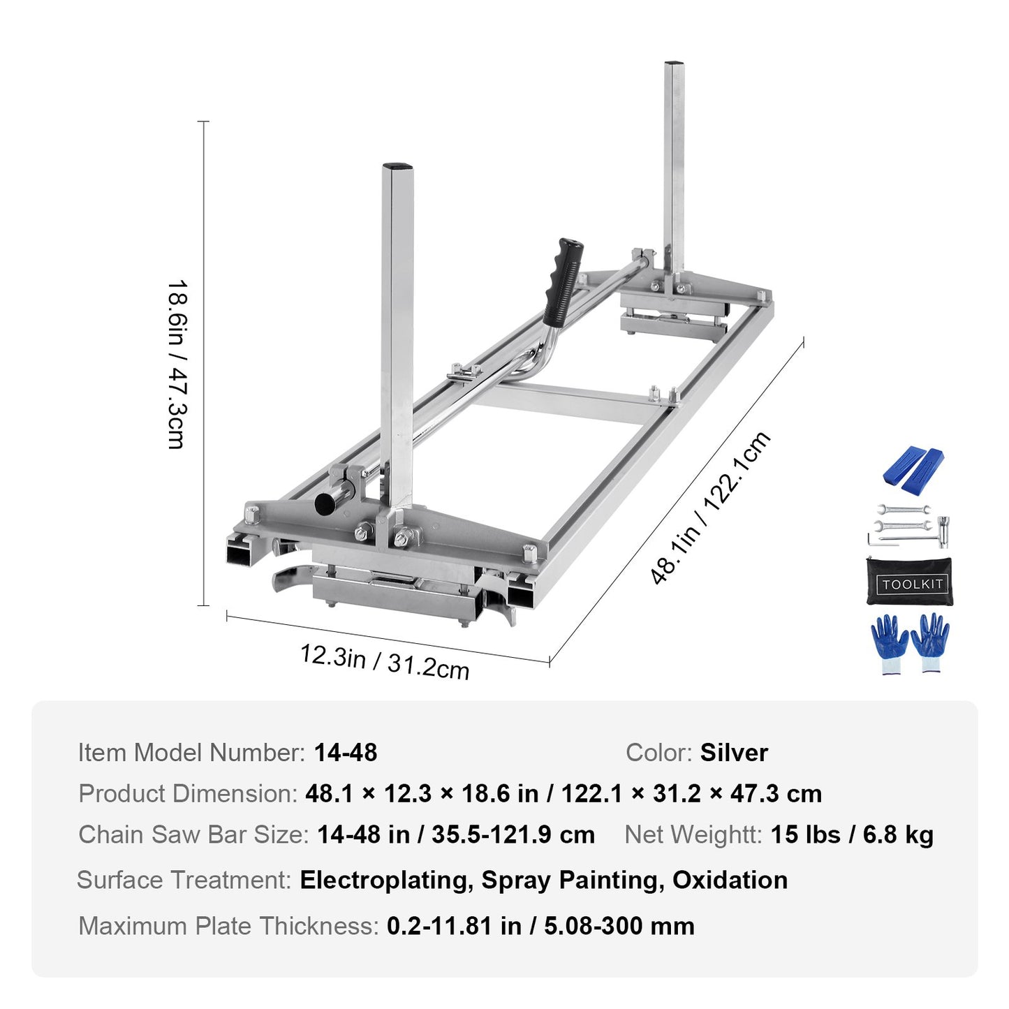 Chainsaw Mill, Portable Sawmill 36 cm-122 cm Guide Bar, Galvanized Steel Chainsaw Planking Mill with 0.5 cm-30 cm Cutting Thickness, Wood Lumber Cross Cutting Saw Mill for Builders and Woodworkers