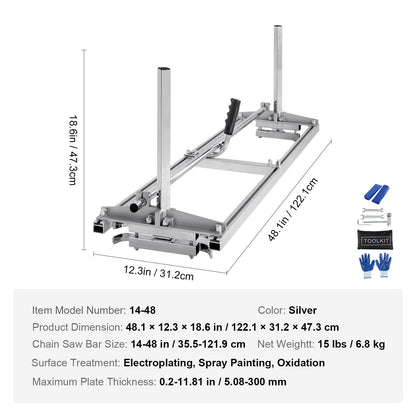 Chainsaw Mill, Portable Sawmill 36 cm-122 cm Guide Bar, Galvanized Steel Chainsaw Planking Mill with 0.5 cm-30 cm Cutting Thickness, Wood Lumber Cross Cutting Saw Mill for Builders and Woodworkers