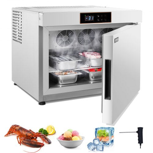 Commercial Blast Freezer, 32 L / 1.1 Cu.ft Blast Chiller with 4 1/3 Trays, Blast Chiller Freezer Chest with Cooling & Freezing Modes, Stainless Steel Food Blast Freezer for Restaurant, Seafood