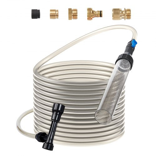 Aquarium Vacuum Gravel Cleaner, 25 ft PVC Hose Fish Tank Vacuum Gravel Cleaner, Siphon Fish Tank Cleaner Vacuum, 3 Types of Brass Adapters, for Fish Tank Cleaning Gravel & Sand