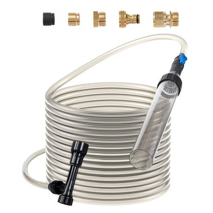 Aquarium Vacuum Gravel Cleaner, 33 ft PVC Hose Fish Tank Vacuum Gravel Cleaner, Siphon Fish Tank Cleaner Vacuum, 3 Types of Brass Adapters, for Fish Tank Cleaning Gravel & Sand