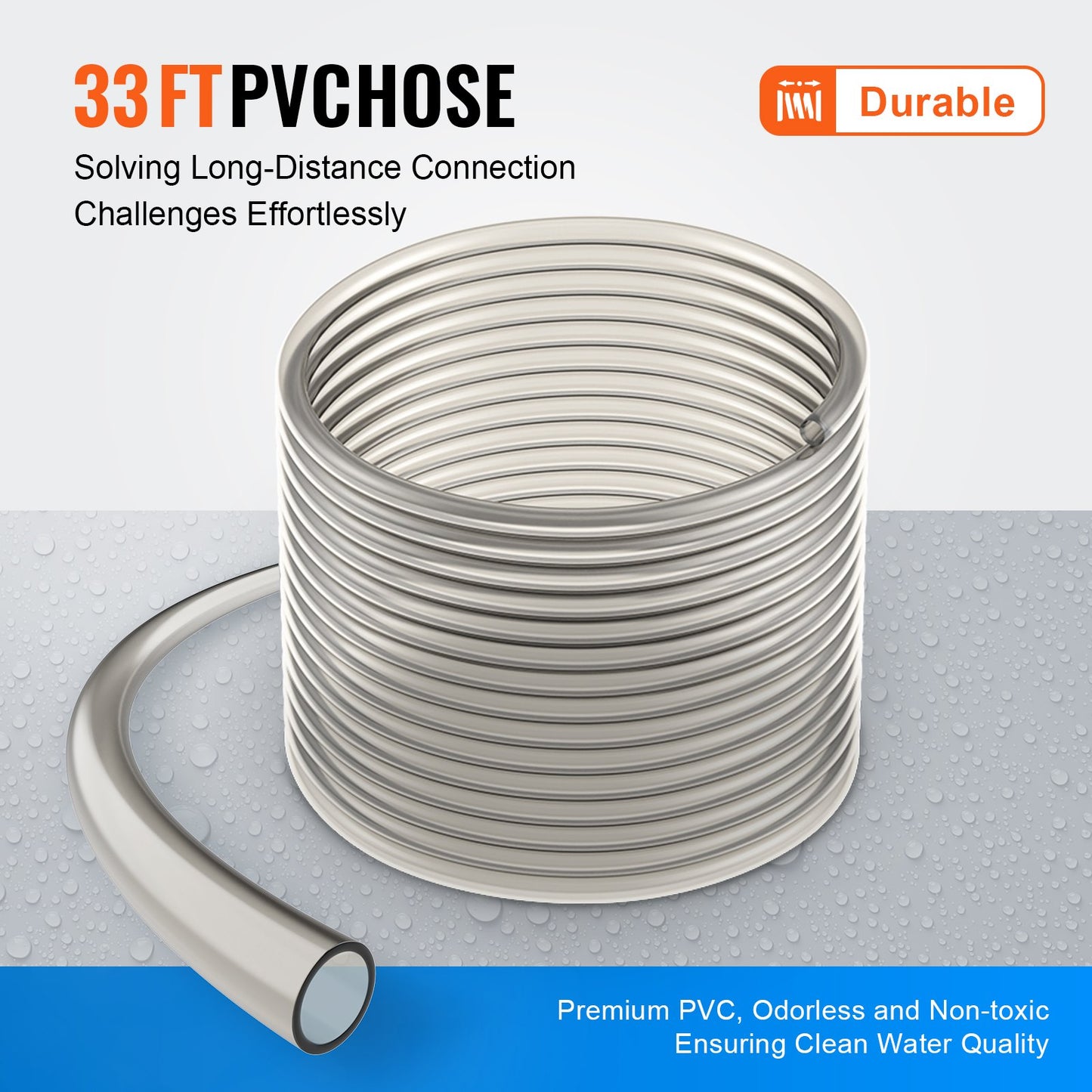 Aquarium Vacuum Gravel Cleaner, 33 ft PVC Hose Fish Tank Vacuum Gravel Cleaner, Siphon Fish Tank Cleaner Vacuum, 3 Types of Brass Adapters, for Fish Tank Cleaning Gravel & Sand